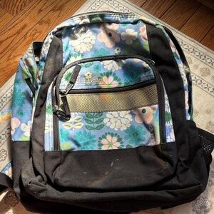L.L. Bean Pastel Floral Backpack in Blue, Teal & Black